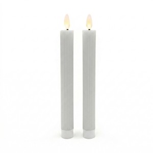 Relaxdays LED Stabkerzen 2er Set Echtwachs Hellgrau Flackernd mit Timer 25 cm x 2 cm