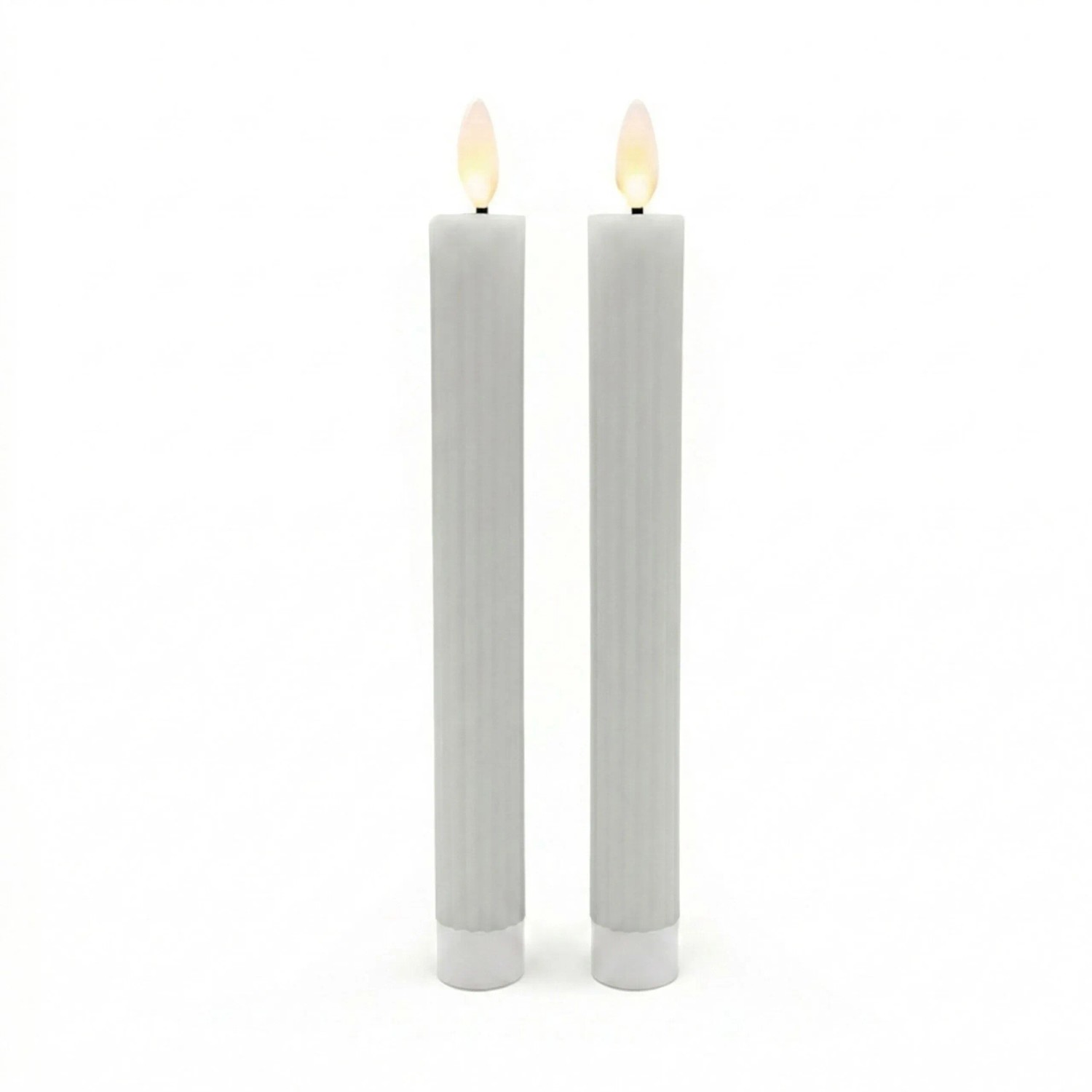 Relaxdays LED Stabkerzen 2er Set Echtwachs Hellgrau Flackernd mit Timer 25 cm x 2 cm