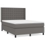 Graues vidaXL Boxspringbett 140x190 cm mit Kunstleder-Kopfteil und Matratze.