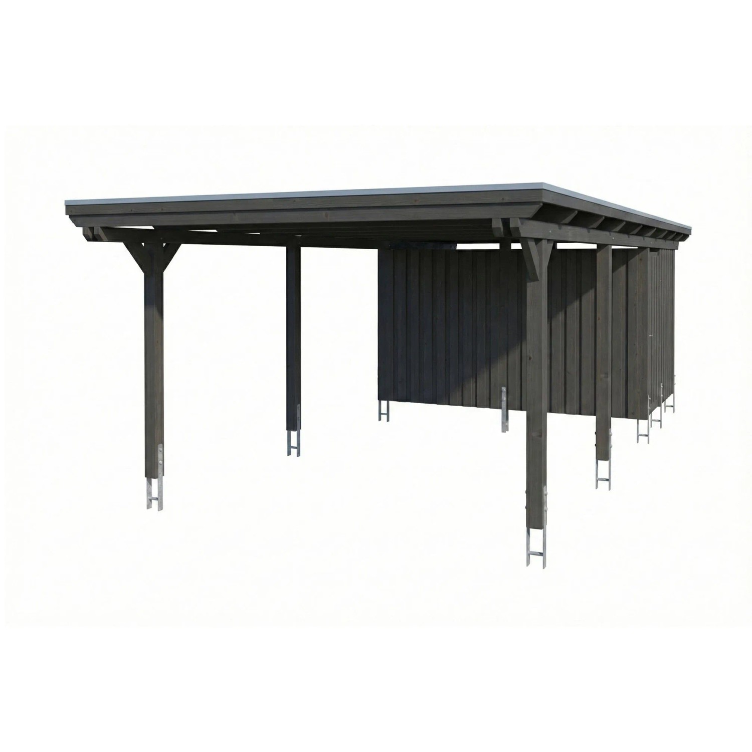 Skan Holz Carport Emsland Stahl-Dachplatten mit Abstellraum 402 cm x 846 cm Grau