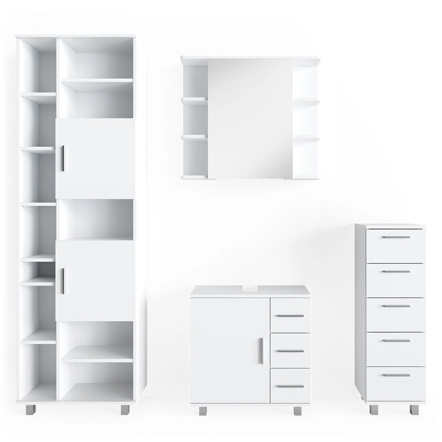 Vicco Badmöbel-Set Ilias Weiß 4 Teile mit Hochschrank günstig online kaufen