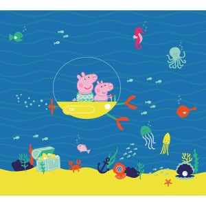 Fototapete Peppa Wutz Unterwasserwelt in Blau und Gelb, 3x2,7m für Kinderzimmer.