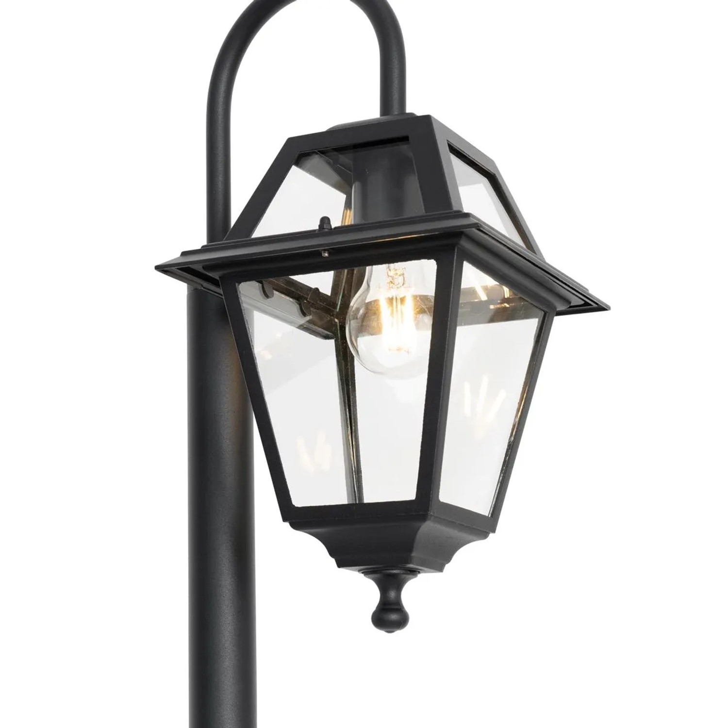 Klassische schwarze QAZQA Außenlaterne Berta, 135 cm hoch, mit klarem Glas und E27 Fassung.