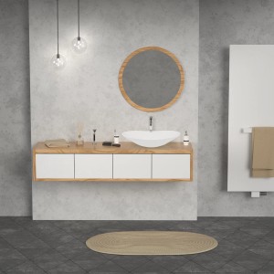 Modernes Bad mit weißem ECD Germany Aufsatzwaschbecken aus Keramik (640x365x130 mm).