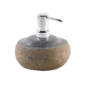 Grauer Naturstein Seifenspender, 13 cm, polierte Oberseite, mit Chrompumpe.
