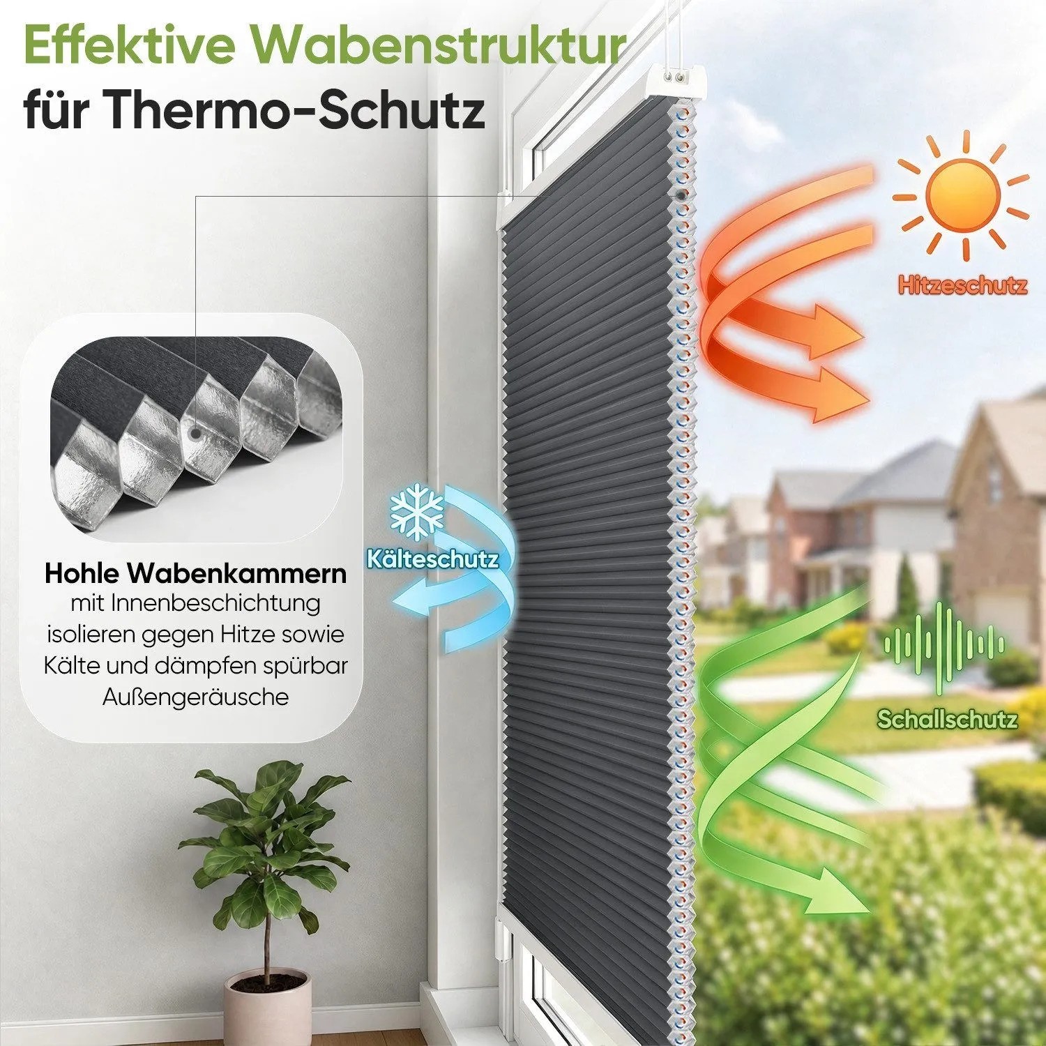 SALCAR Wabenplissee Thermo Plissee Klemmfix ohne Bohren Verspannt Verdunkelnd Blickdicht Grau 80x100cm für Fenster und Tür Sonnenschutz Hitzeschutz_4