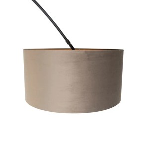 QAZQA Bogenleuchte Schwarz mit Samtlampenschirm Taupe mit Gold 50 cm XXL