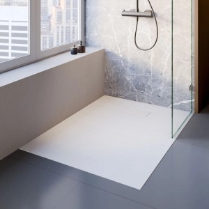 Rechteckige, extraflache Schulte Duschwanne ExpressPlus Midra, 120x80 cm, in Weiß mit Duschkabine.