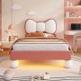 PXloue Kinderbett 90x200 Polsterbett mit LED Fliege-Kopfteil Samt Beige-Rosa_7