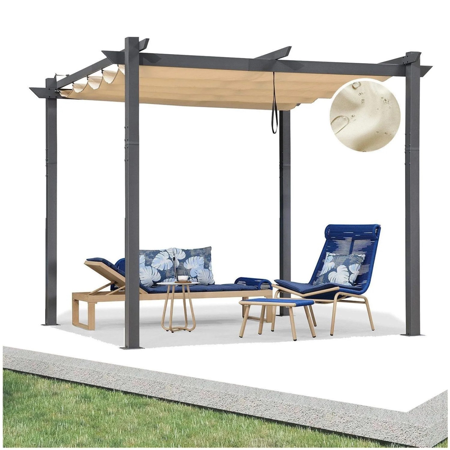 Purple Leaf Pergola 300 cm X 300 cm Pavillon mit Schiebedach Aluminium Wasserdicht