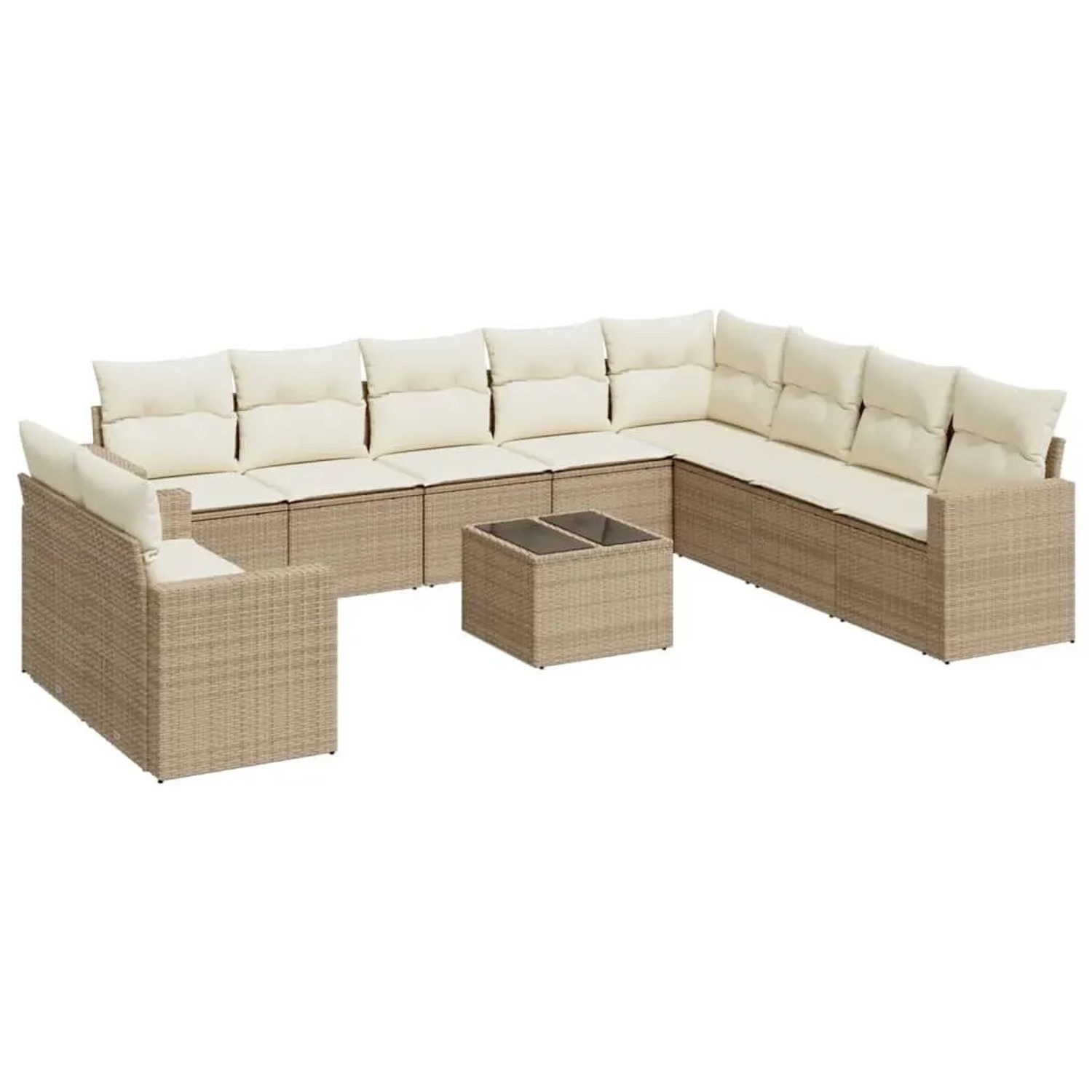vidaXL 11-Tlg Garten-Sofagarnitur mit Kissen Beige Poly Rattan 3251515