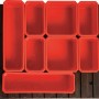 Qbrick Behälterset FX ORG300 für Werkzeugkoffer: Rote Kunststoffbehälter in verschiedenen Größen.
