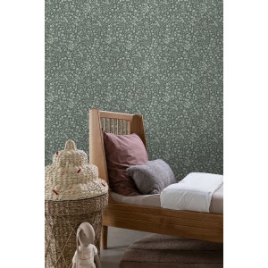 ESTAhome Vliestapete mit Blumenmuster in Graugrün (50x900cm) im Vintage-Look.