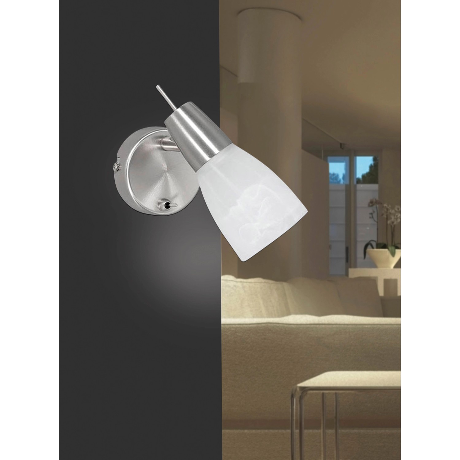 Just Light LED-Spot Julia, 1-flammig, Stahl mit Alabasterglas, chromfarben.