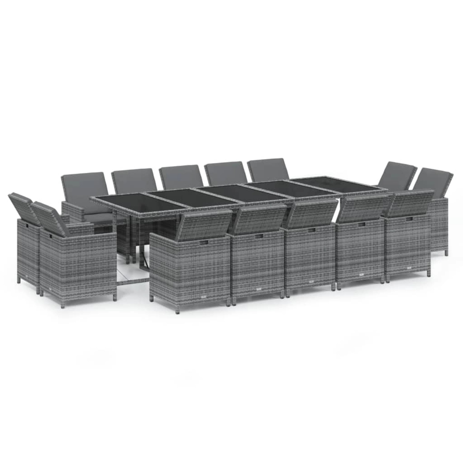 vidaXL 15-Tlg Garten-Essgruppe mit Kissen Poly Rattan Grau 3095591 günstig online kaufen