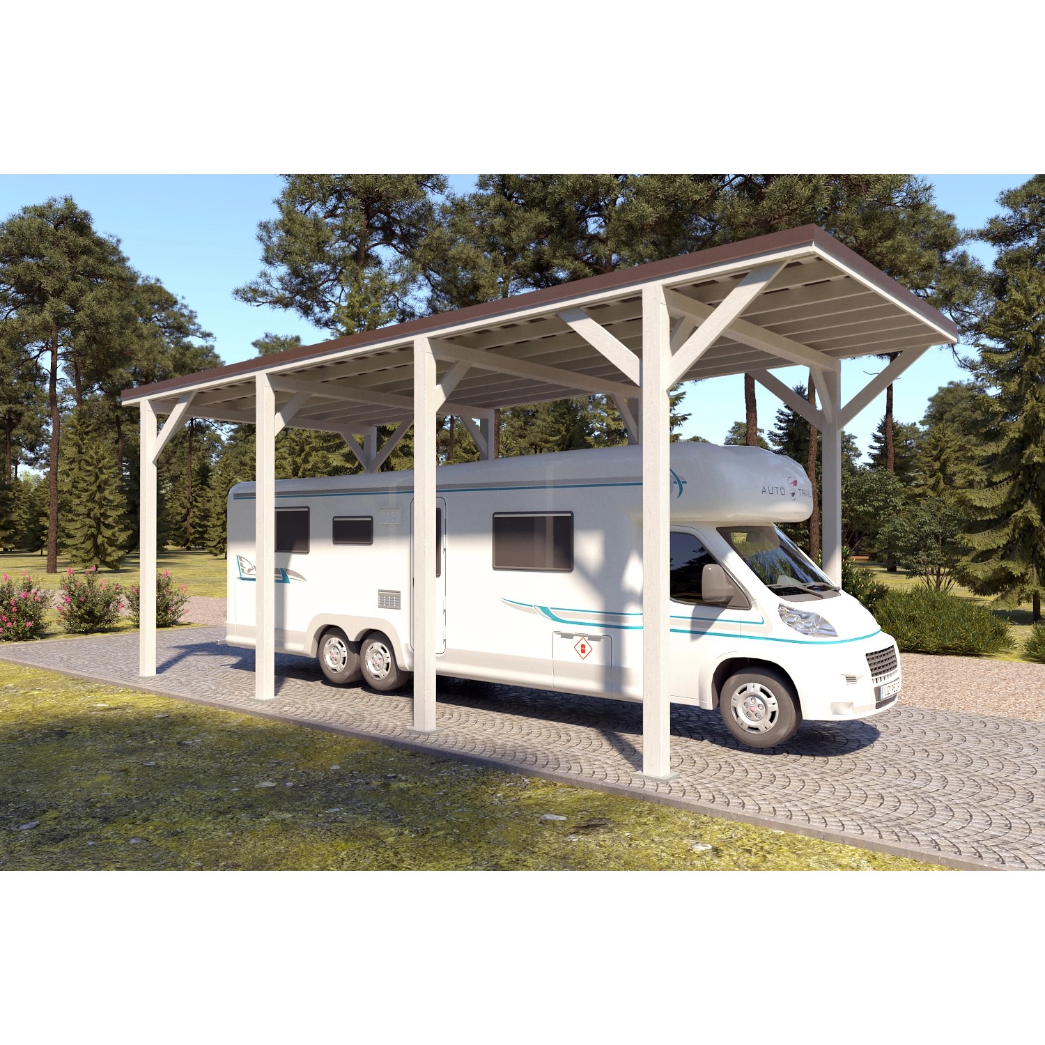 Holzbrüder Camping-Carport Ralf 32m² Reinweiß-Dunkelbraun günstig online kaufen