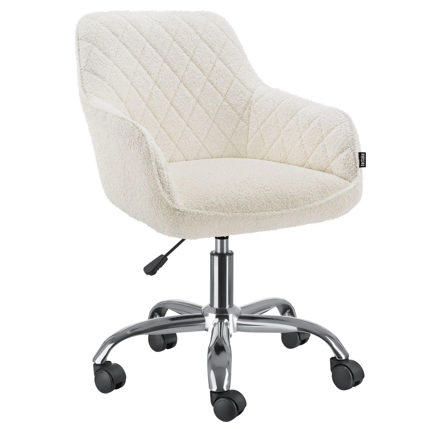 Tectake Drehstuhl Nancy Dick Gepolstert  Mit Gestepptem Bouclé Bezug Stufenlos Höhenverstellbar  360° Drehbar  60 x 57 x 91 cm Weiß