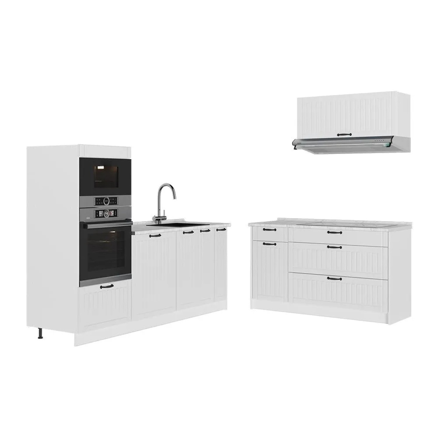 Vicco Küchenzeile Fame-Line Weiß Landhaus/Weiß 340 x 154 ohne Arbeitsplatte Art Nr 63948