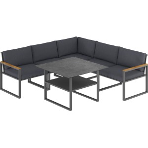 6-teiliges Lounge-Set Piegan mit Esstisch, Aluminium, Schwarz, für Garten und Terrasse.