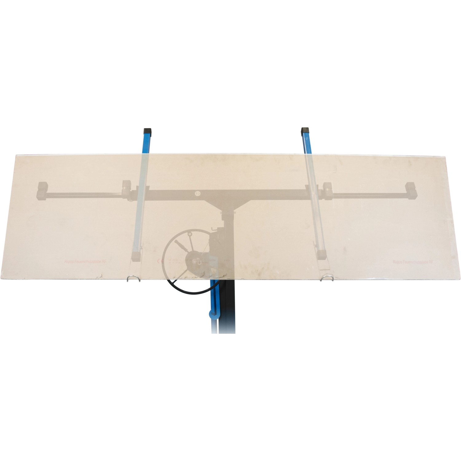 Güde Trockenbaulift GTL 335 in Blau mit angehobener Gipskartonplatte.