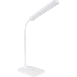Weiße LED-Tischlampe von Globo, flexibel einstellbar und dimmbar, ideal für den Schreibtisch.