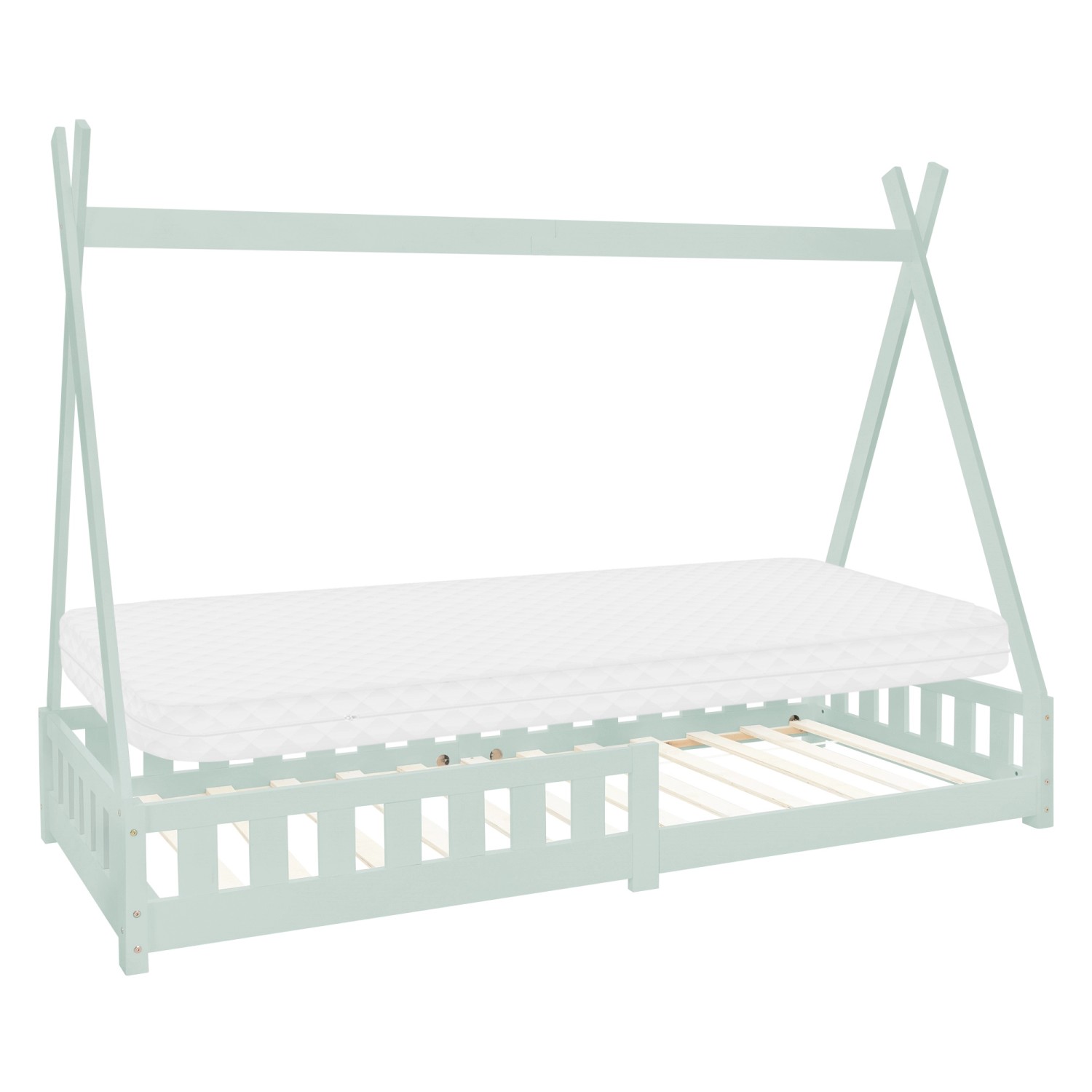 ML-Design Kinderbett Tipi 90x200 cm Mint mit Matratze H10cm Lattenrost