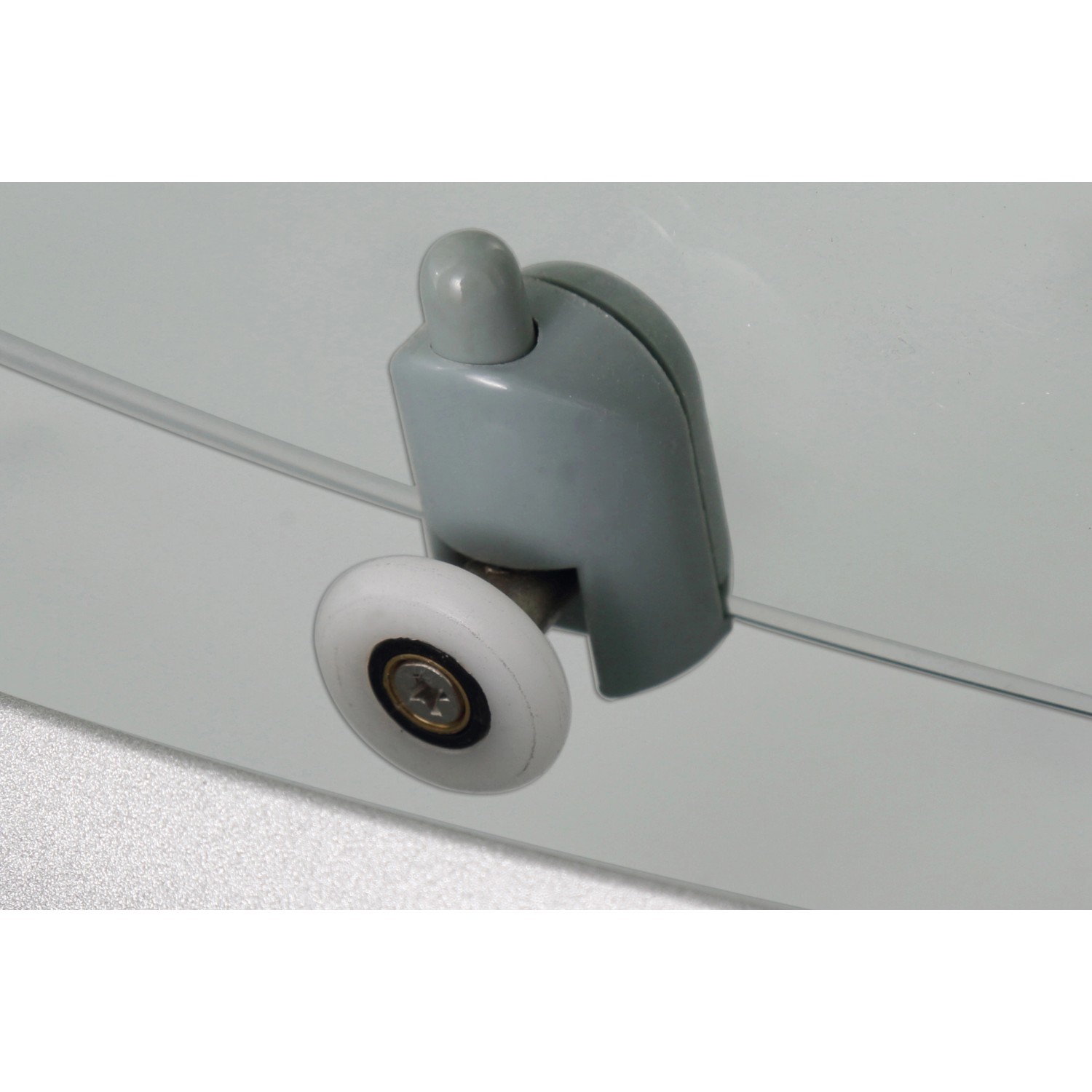 Einzelrolle für Duschkabinen (4er-Set) mit grauer Halterung und weißer Rolle für 4-5 mm Glas.