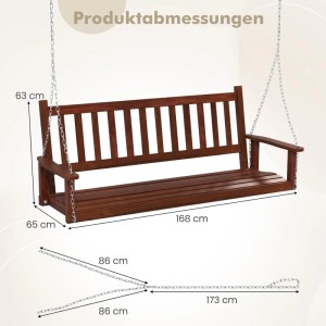 Costway Hängebank Aus Massivholz 3-Sitzer Gartenschaukel Zum Aufhängen Braun