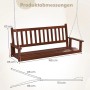 Braune Massivholz Hängebank 3-Sitzer mit Maßen 168x65x63 cm und Kettenlängen. Ideal für Garten und Veranda.