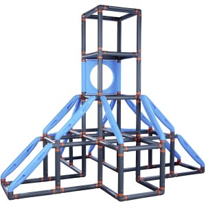 BIG Kletterturm Kraxxl The Giant: Klettergerüst mit blauem Ring und stabilen, grauen Stangen.