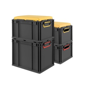 PROREGAL Sparset 2x Eurobox Nextgen Seat Box Rot HxBxT 36,5x40x60cm 65 Liter Griffe Geschlossen Schwarz