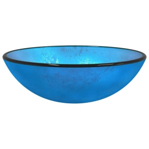 Rundes vidaXL Waschbecken aus blauem Hartglas, 42 cm Durchmesser, für moderne Badezimmer.