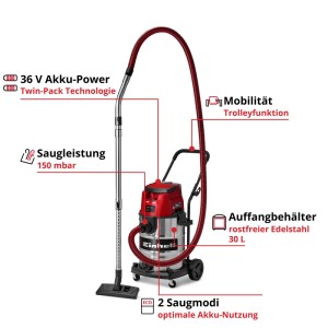 Einhell Power X-Change Akku-Nass-Trockensauger TE-VC 36/30 Li-Solo