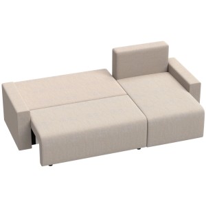 Beiges HOMCOM Schlafsofa mit L-förmiger Chaiselongue, teilweise ausgezogen als Bett. Weicher Polyesterbezug für Komfort.
