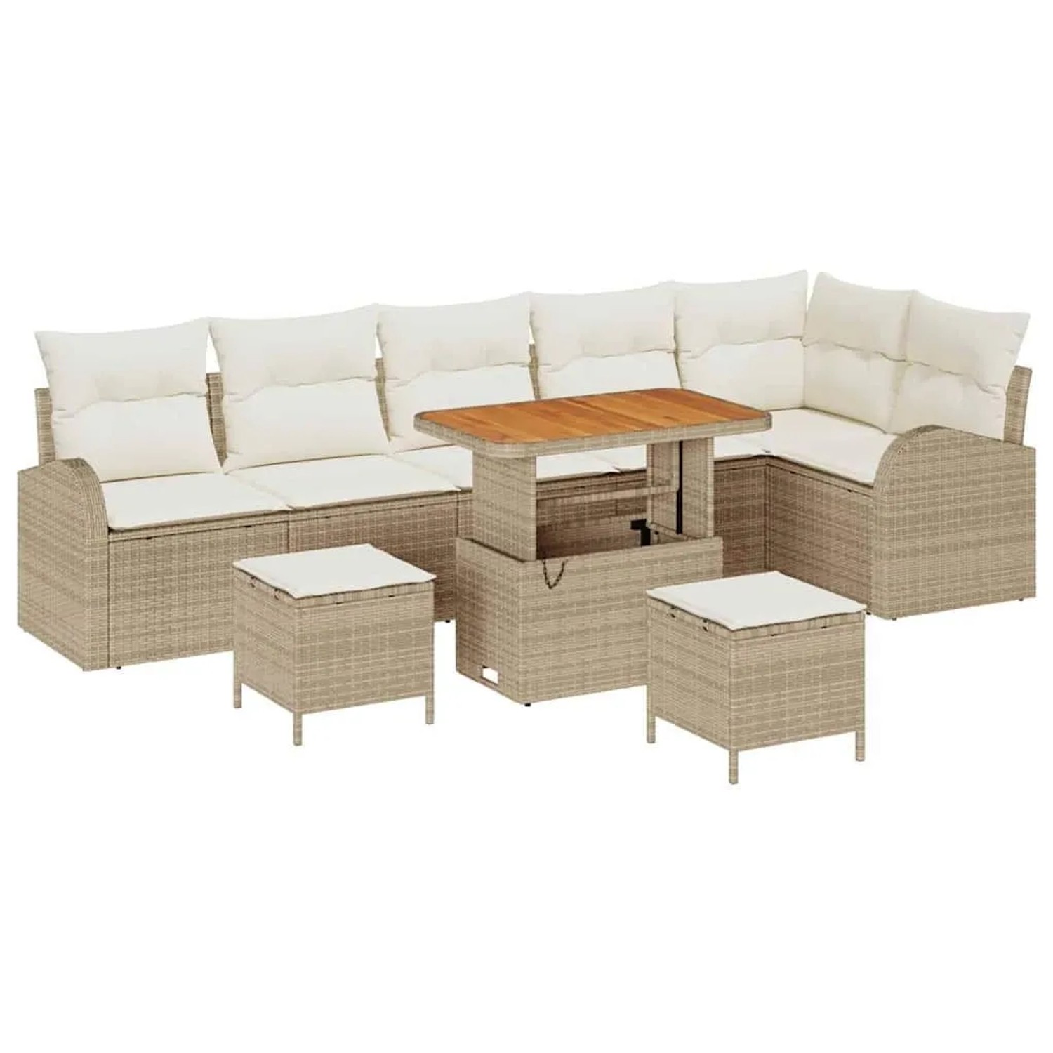 vidaXL Garten-Sofa-Set mit Kissen mit Speicher 9-Tlg Beige und Creme 3364366