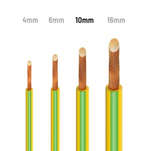 Verschiedene Querschnitte von flexiblen Erdungskabeln (10mm²) H07V-K für PV-Anlagen.