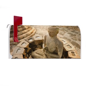Weißer Banjado US Briefkasten mit Buddha Motiv. Amerikanischer Postkasten aus Stahl, pulverbeschichtet.