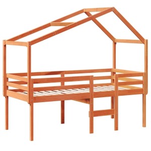 vidaXL Hochbett mit Dach Wachsbraun 90x190 cm Massivholz Kiefer 3282060