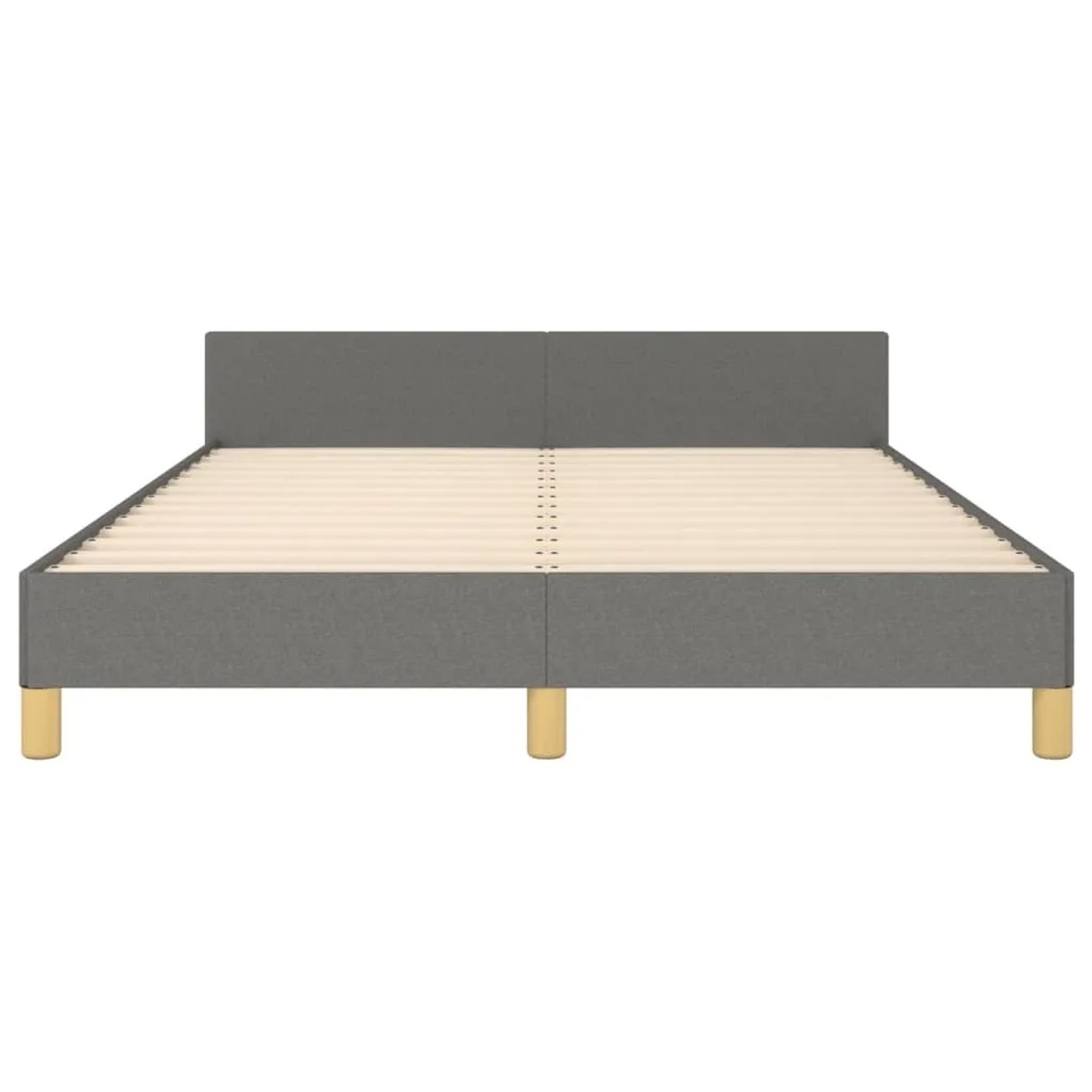 vidaXL Bettgestell mit Kopfteil, dunkelgrauer Stoff, 140x190 cm. Bett mit Holzlattenrost und Füßen.