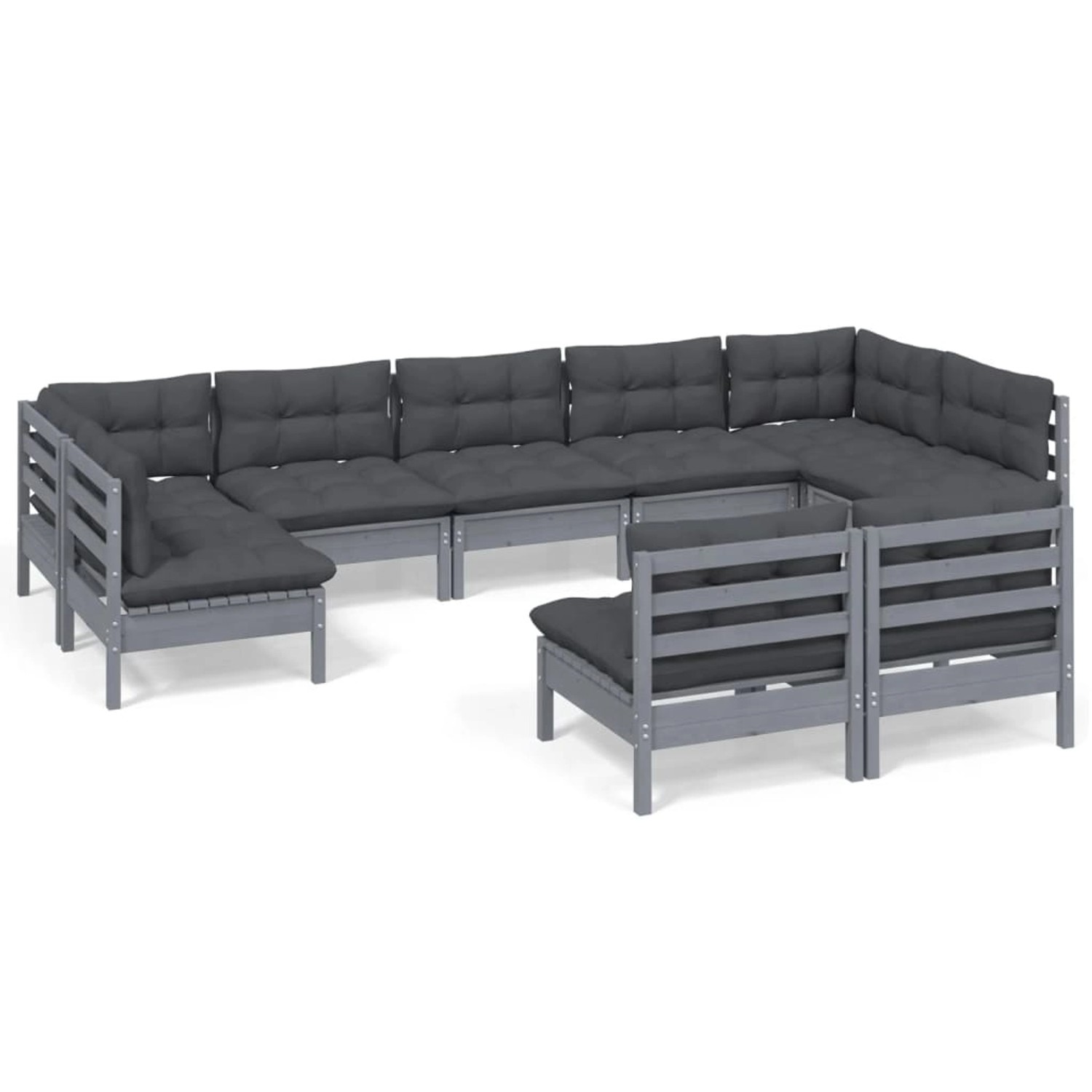 vidaXL 9-tlg Garten-Lounge-Set mit Kissen Grau Kiefer Massivholz Modell 32