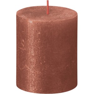 Bernsteinfarbene Bolsius Rustik-Kerze Shimmer, 80/68 mm, Stumpenkerze mit Metallic-Effekt.