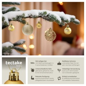 Goldene Weihnachtskugeln, 100er Set, verschiedene Oberflächen am Weihnachtsbaum.