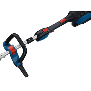 Bosch Professional Akku-Rasentrimmer GRT 18V-40 Solo, Detailaufnahme von Griff und Bedienelementen.