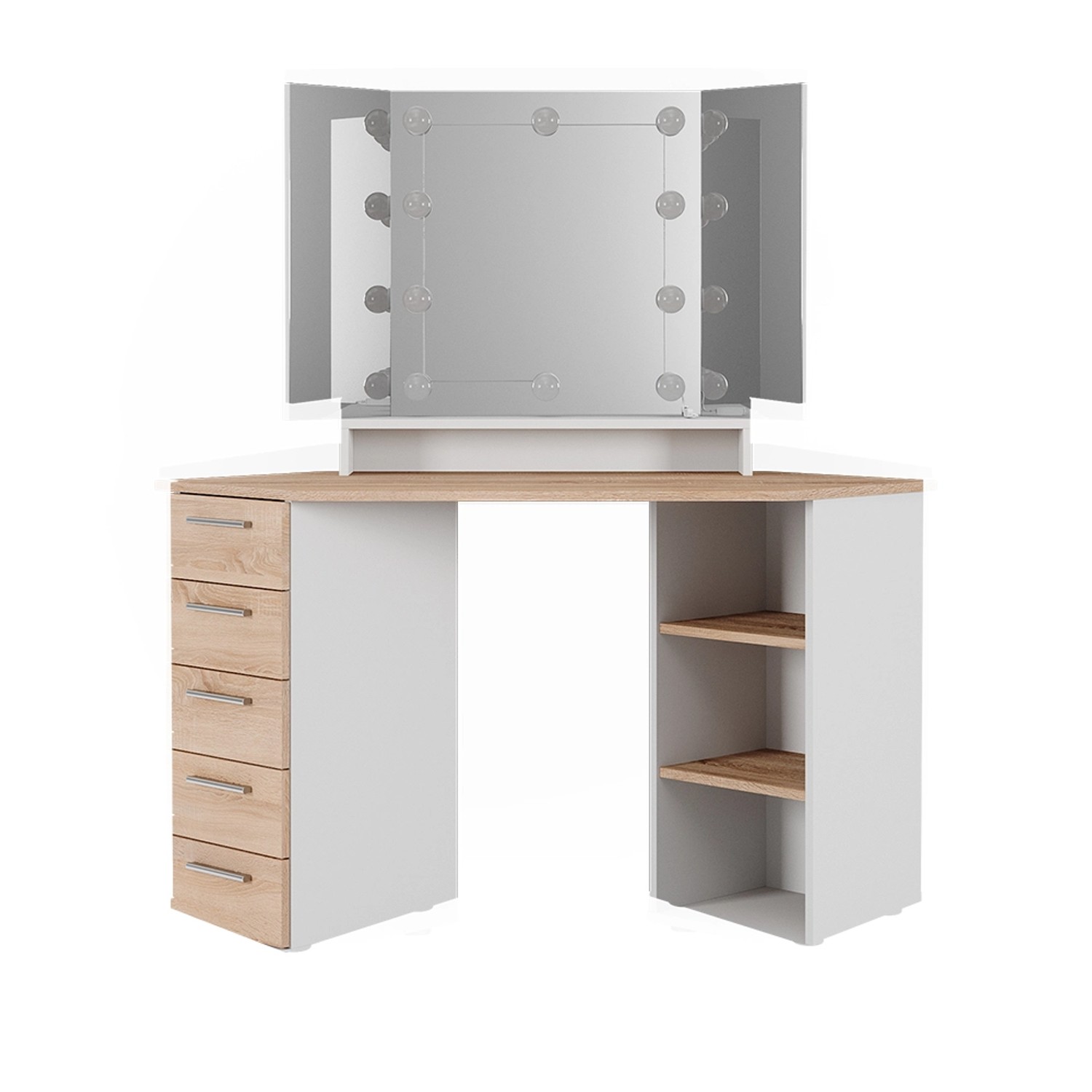 Vicco Eckschminktisch Sofia Weiß/Sonoma/Sonoma 128.4 cm mit LED Beleuchtung günstig online kaufen