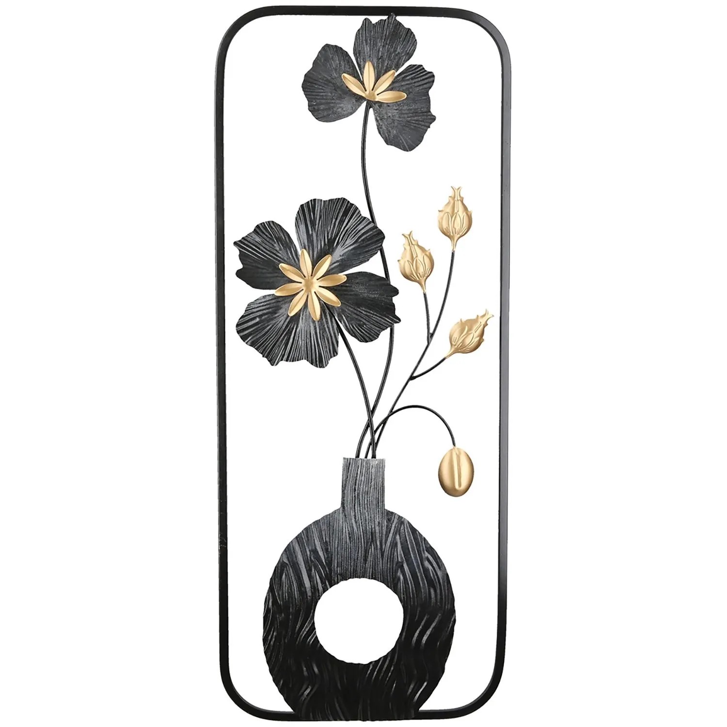 Gilde Wandrelief Blumenvase Schwarz 61 cm x 26 cm
