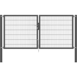 Doppeltor Flexo Plus, 300x140 cm, anthrazit, mit Pfosten. Gartenzaun-Tor aus Stahl mit Doppelstabmatte.