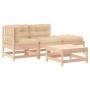 vidaXL 4-Tlg. Gartenlounge-Set aus Massivholz mit beigen Kissen.