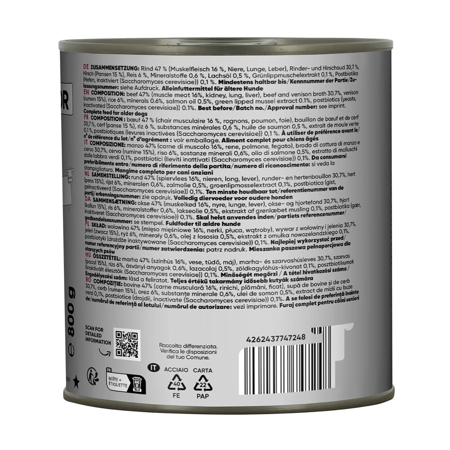 Lucky Jim Hunde-Nassfutter Senior Rind & Hirsch, 800g Dose. Alleinfutter für ältere Hunde.