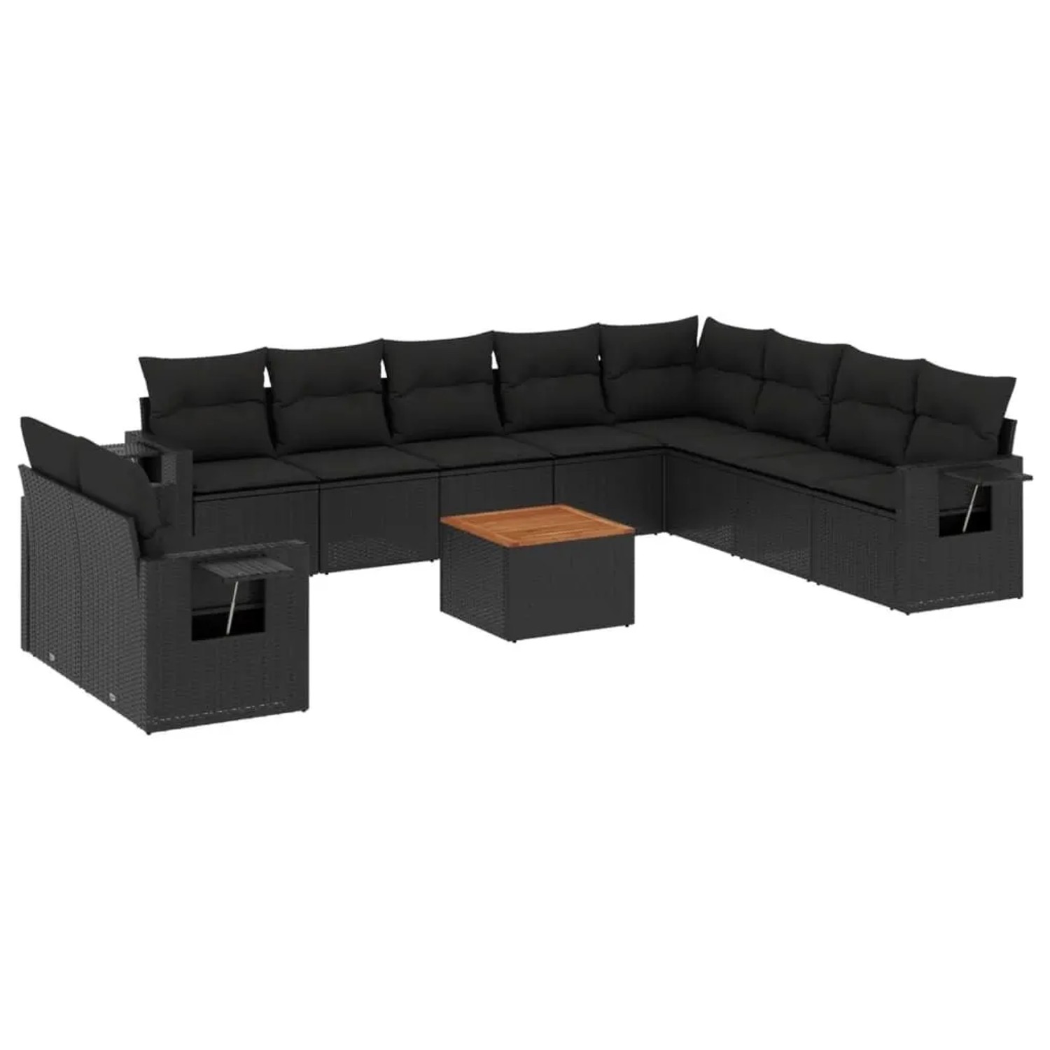 vidaXL 11-Tlg Garten-Sofagarnitur mit Kissen Schwarz Poly Rattan 3224634