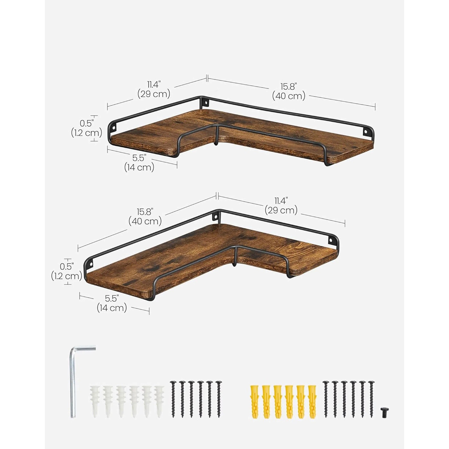 Songmics Eckregal im Industrie-Design, braun-schwarz, mit Montagezubehör.